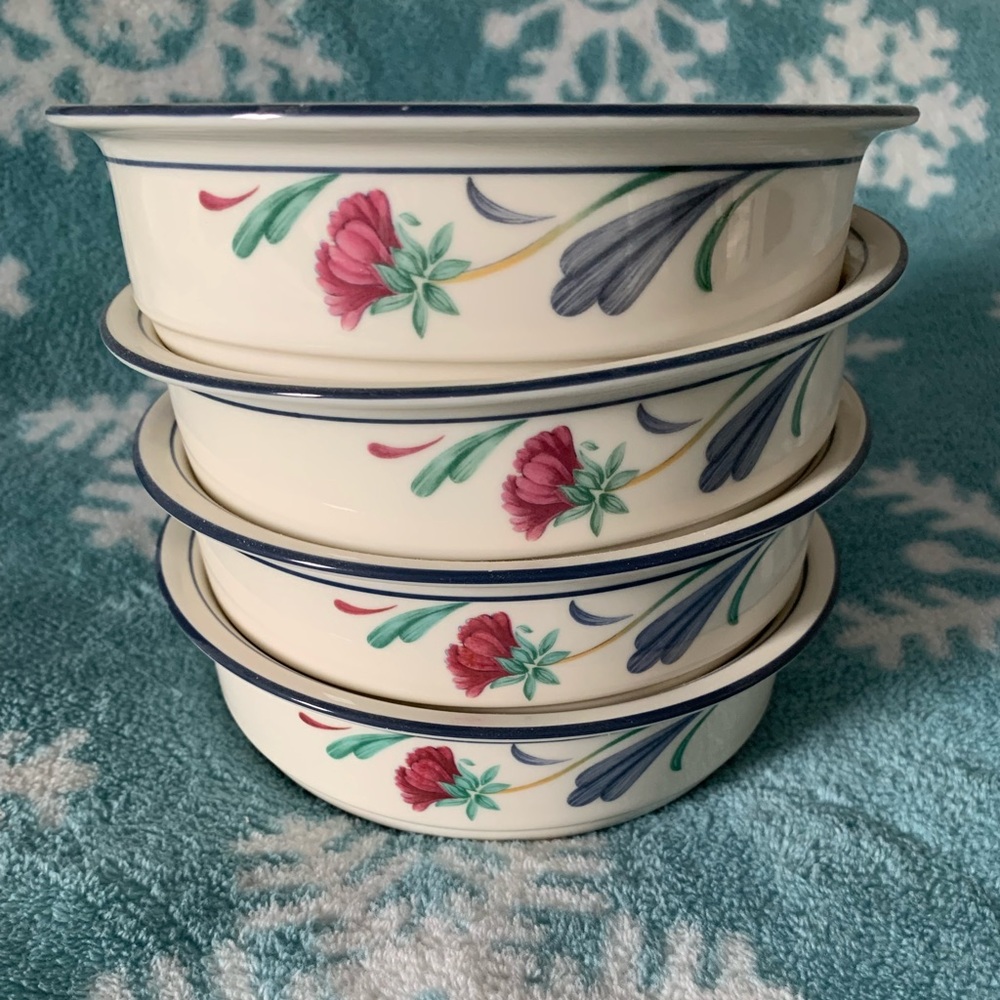 LENOX POPPIES ON BLUE SOUP BOWLS
